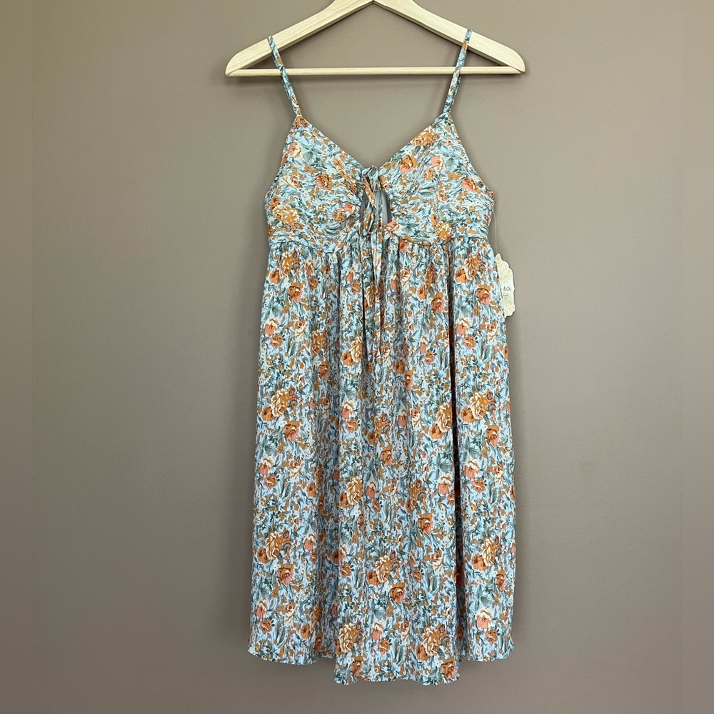 {Altar'd State} Sleeveless Floral Mini Dress in Blue & Orange - Size Small - NWT